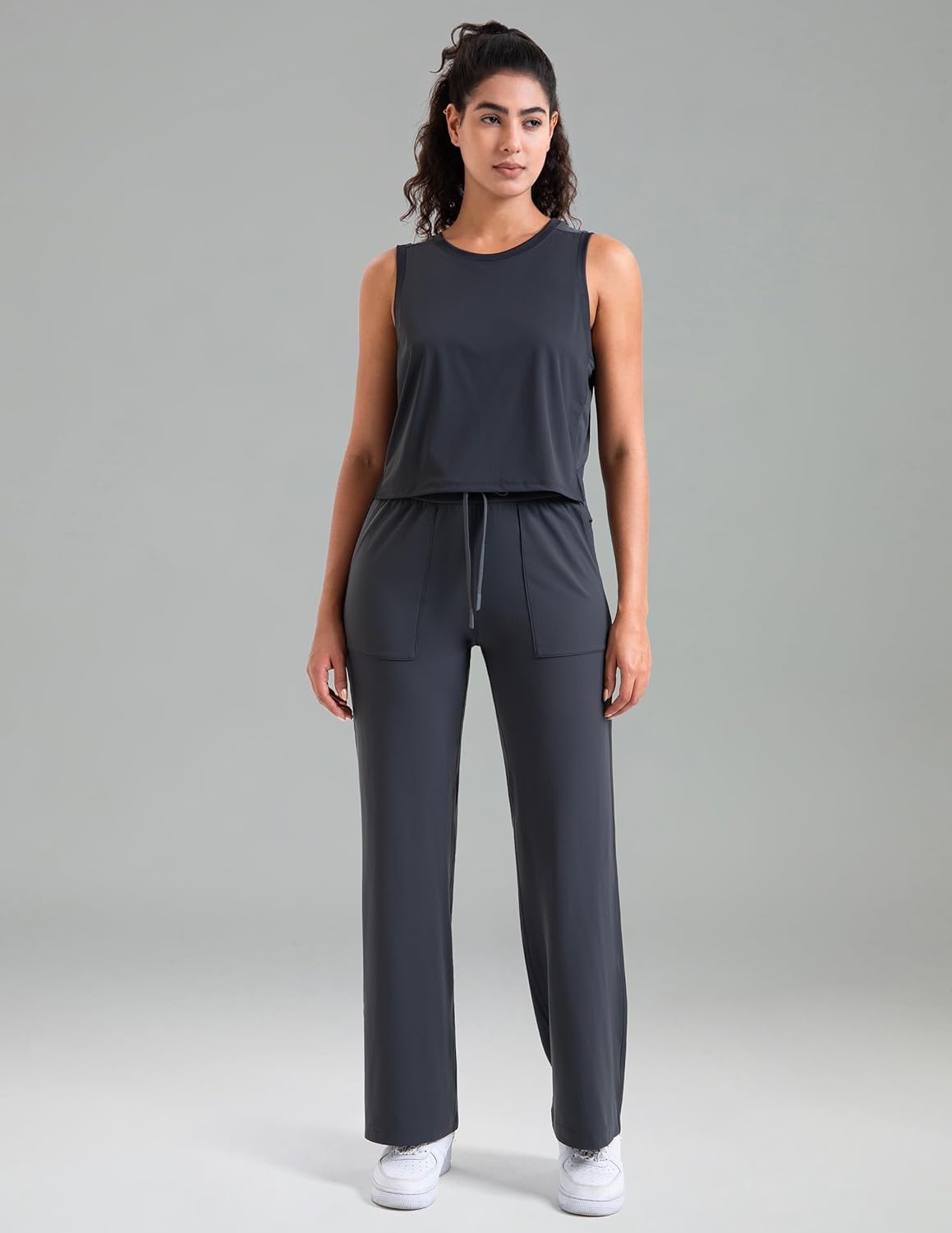 image:imageColorfulkoala Dreamlux Wide Leg Pants Women Lounge High Waisted Work Pants with Pockets 275305Dark Carbon