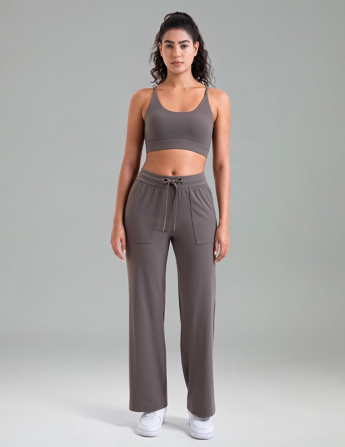 image:imageColorfulkoala Dreamlux Wide Leg Pants Women Lounge High Waisted Work Pants with Pockets 275305Major Brown