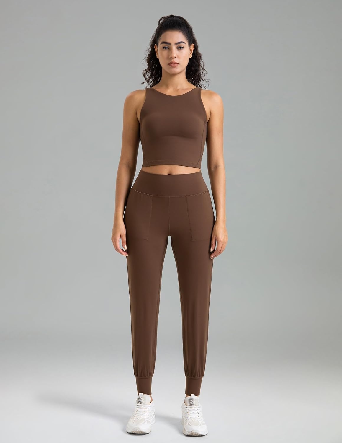 image:imageColorfulkoala Womens Dreamlux Jogger Pants High Waisted Sweatpants Tapered Lounge Pants 28 Inseam Joggers with PocketsCocoa