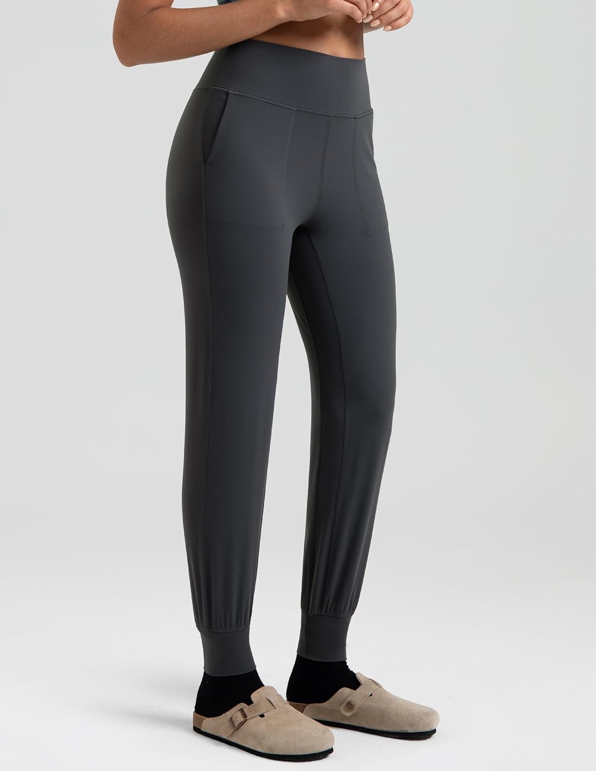 image:imageColorfulkoala Womens Dreamlux Jogger Pants High Waisted Sweatpants Tapered Lounge Pants 28 Inseam Joggers with PocketsDark Carbon