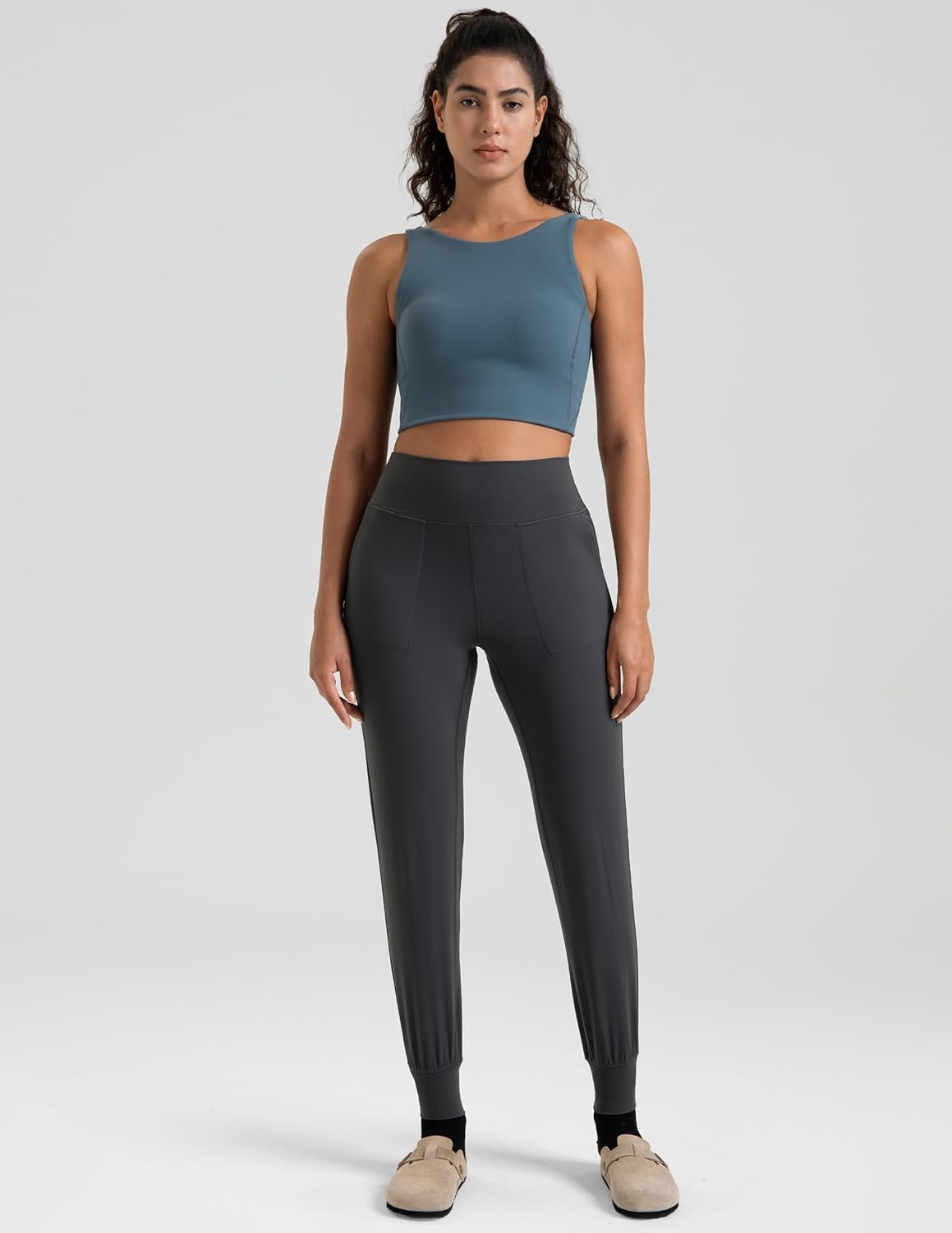 image:imageColorfulkoala Womens Dreamlux Jogger Pants High Waisted Sweatpants Tapered Lounge Pants 28 Inseam Joggers with PocketsDark Carbon
