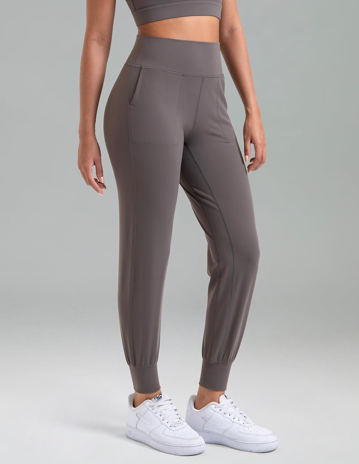image:imageColorfulkoala Womens Dreamlux Jogger Pants High Waisted Sweatpants Tapered Lounge Pants 28 Inseam Joggers with PocketsMajor Brown