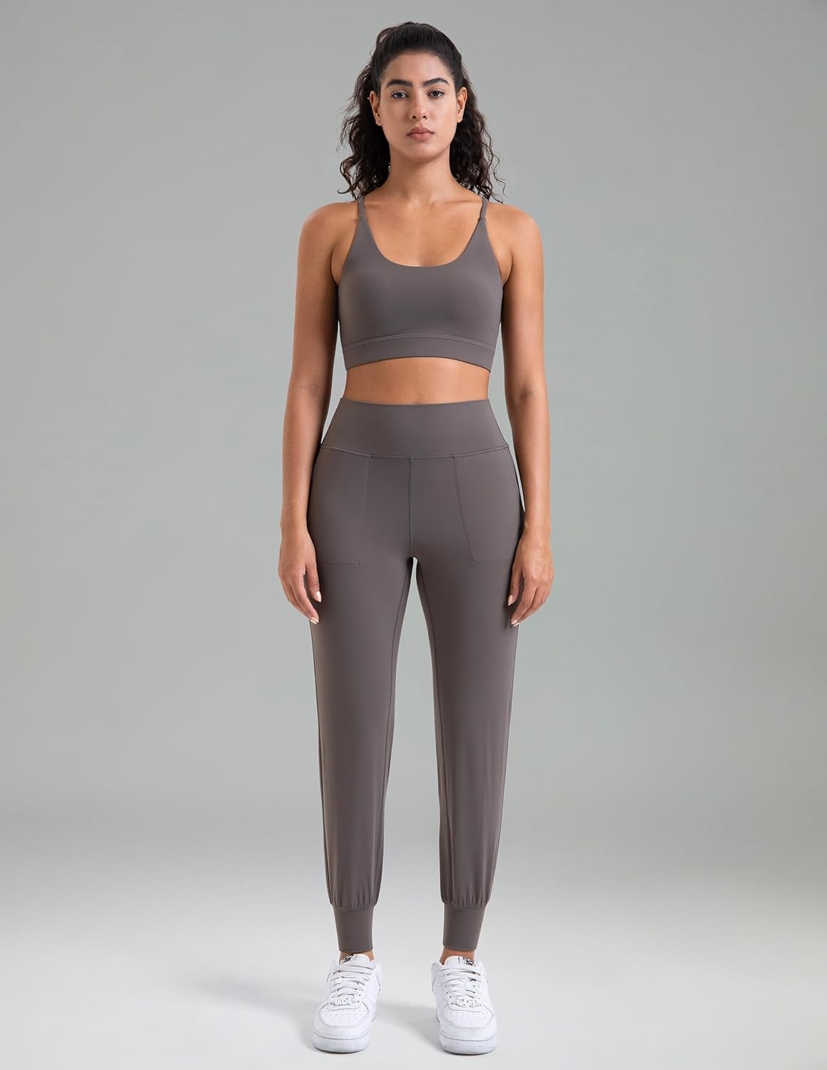 image:imageColorfulkoala Womens Dreamlux Jogger Pants High Waisted Sweatpants Tapered Lounge Pants 28 Inseam Joggers with PocketsMajor Brown
