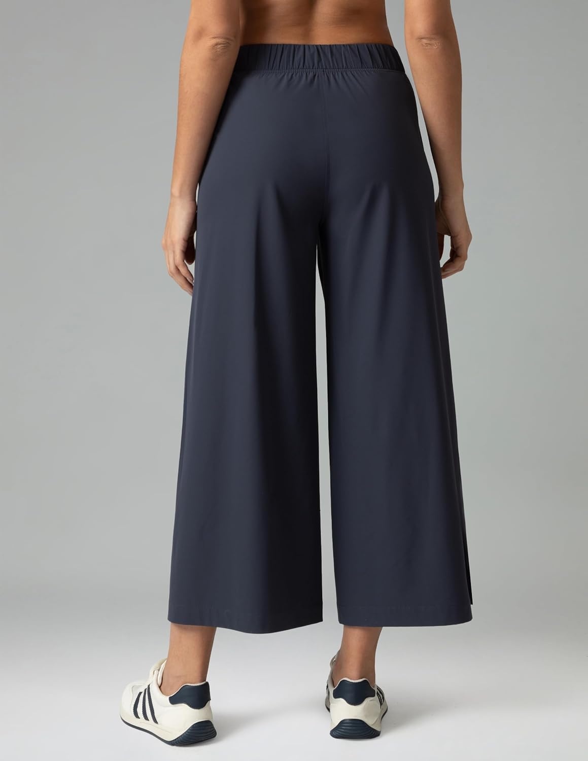 image:imageColorfulkoala Womens Lightweight Wide Leg Cropped Pants High Waisted Loose Casual Lounge Pants Trousers with PocketsBlue Ink