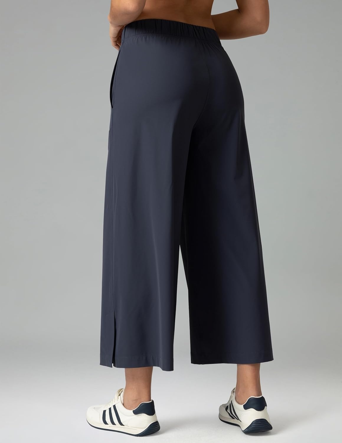 image:imageColorfulkoala Womens Lightweight Wide Leg Cropped Pants High Waisted Loose Casual Lounge Pants Trousers with PocketsBlue Ink