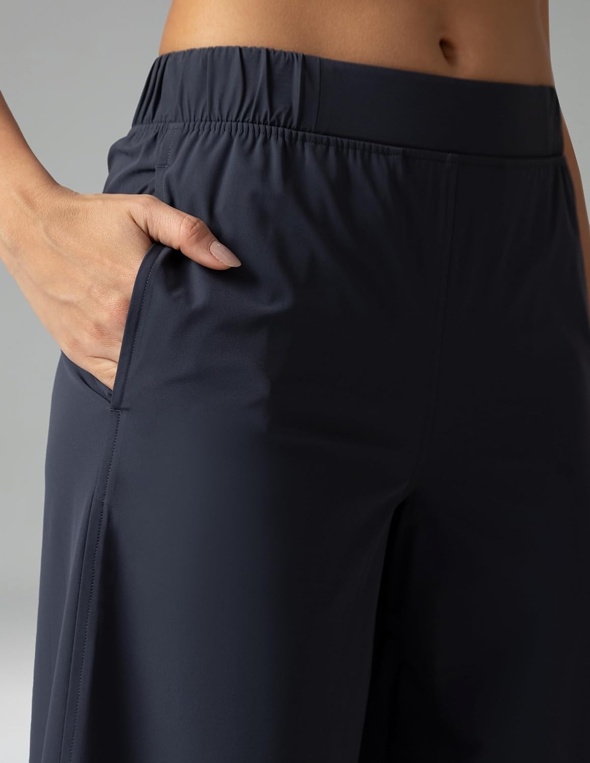 image:imageColorfulkoala Womens Lightweight Wide Leg Cropped Pants High Waisted Loose Casual Lounge Pants Trousers with PocketsBlue Ink