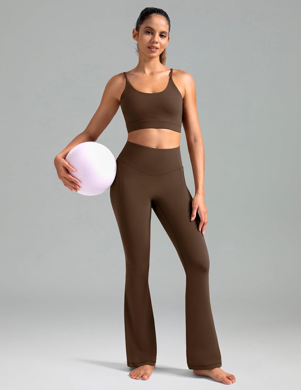 image:imageColorfulkoala Dreamlux Flare Leggings for Women with Pockets High Waist No Front Seam Yoga Pants 275 295 315Cocoa