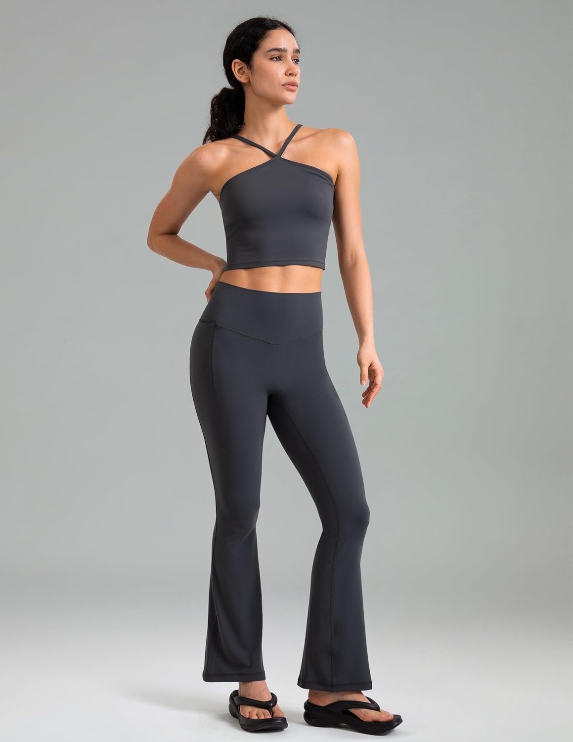 image:imageColorfulkoala Dreamlux Flare Leggings for Women with Pockets High Waist No Front Seam Yoga Pants 275 295 315Dark Carbon
