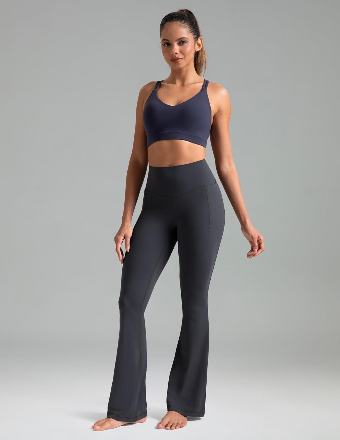 image:imageColorfulkoala Dreamlux Flare Leggings for Women with Pockets High Waist No Front Seam Yoga Pants 275 295 315Dark Carbon