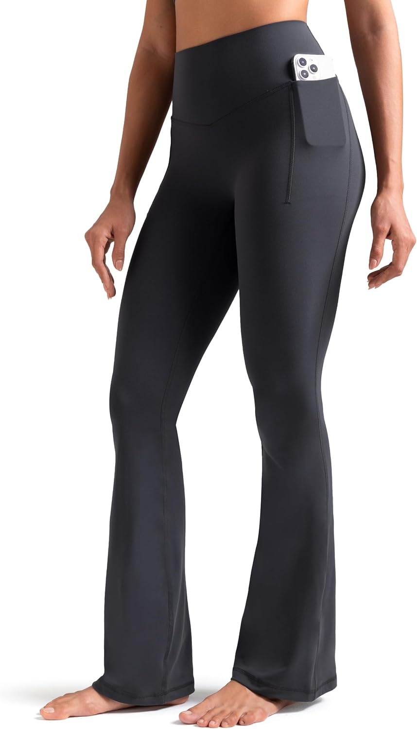 image:imageColorfulkoala Dreamlux Flare Leggings for Women with Pockets High Waist No Front Seam Yoga Pants 275 295 315Dark Carbon