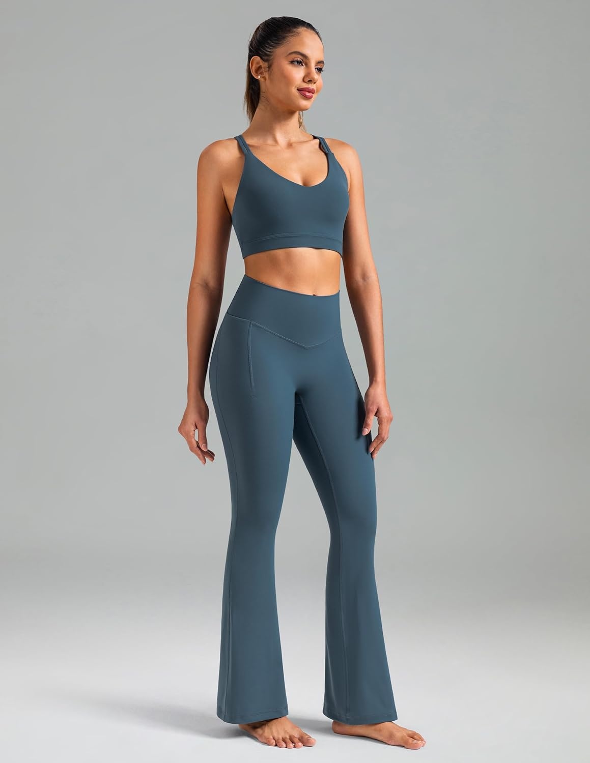 image:imageColorfulkoala Dreamlux Flare Leggings for Women with Pockets High Waist No Front Seam Yoga Pants 275 295 315Dark Jasper