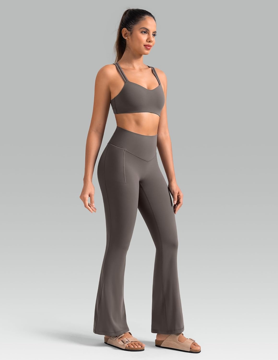 image:imageColorfulkoala Dreamlux Flare Leggings for Women with Pockets High Waist No Front Seam Yoga Pants 275 295 315Major Brown