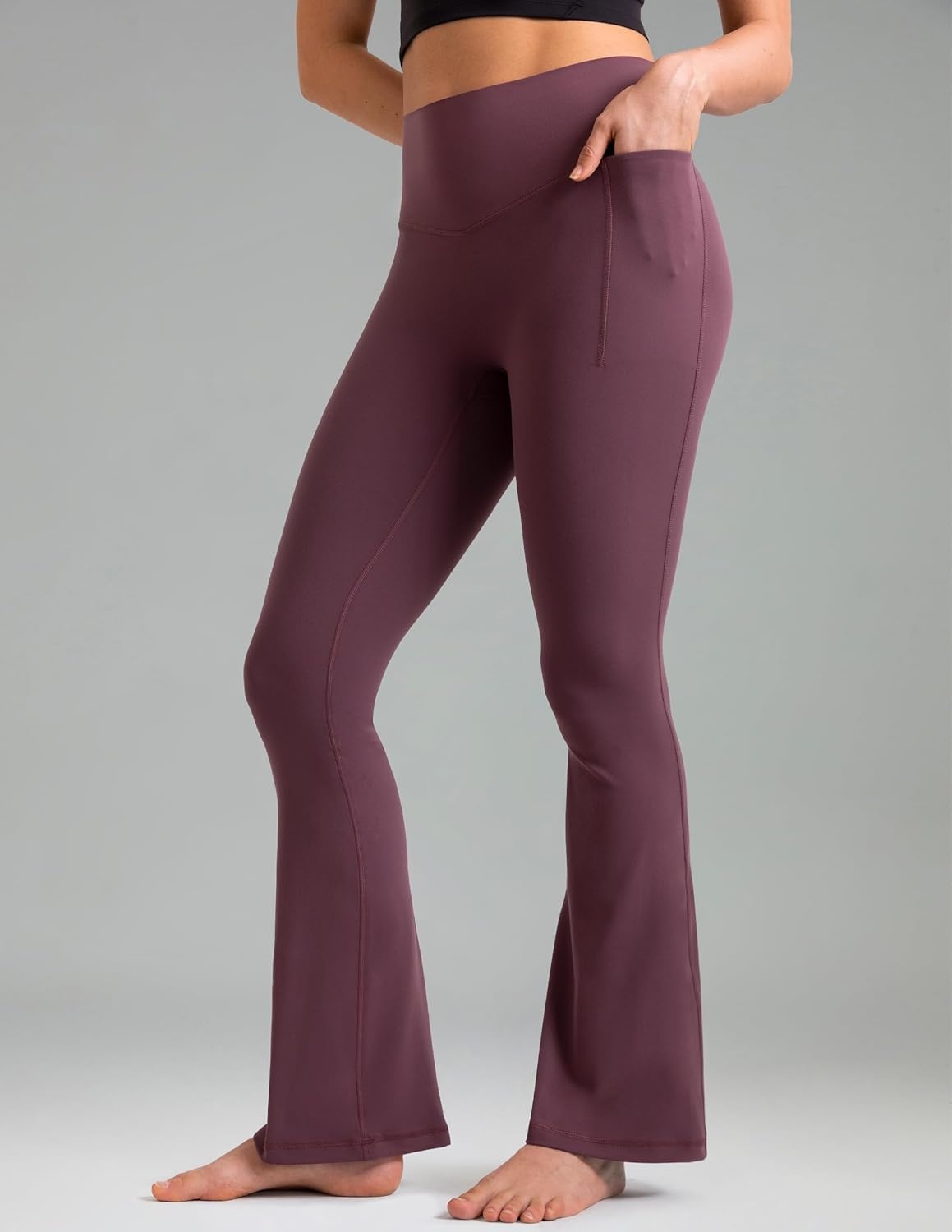 image:imageColorfulkoala Dreamlux Flare Leggings for Women with Pockets High Waist No Front Seam Yoga Pants 275 295 315Plum Red