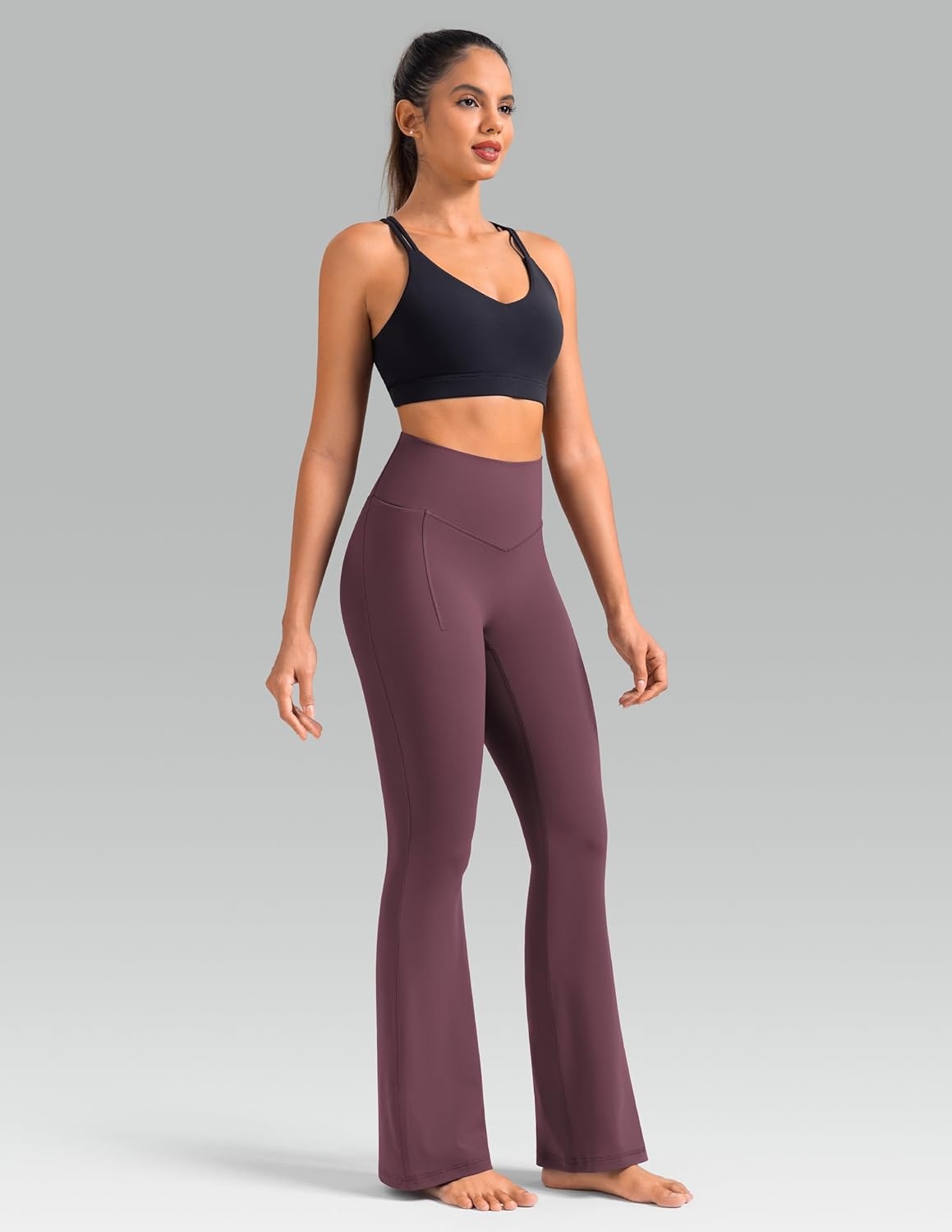 image:imageColorfulkoala Dreamlux Flare Leggings for Women with Pockets High Waist No Front Seam Yoga Pants 275 295 315Plum Red