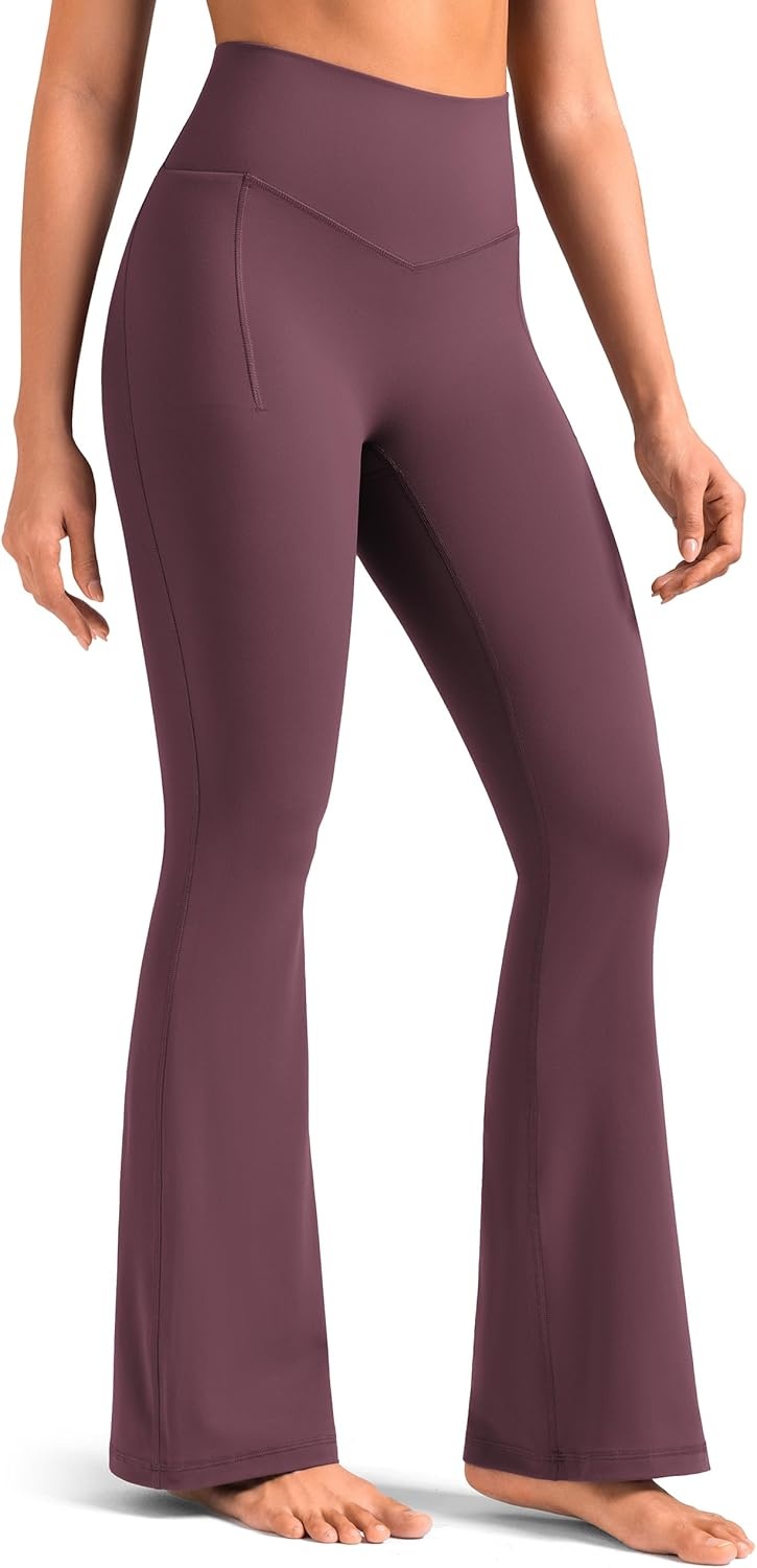 image:imageColorfulkoala Dreamlux Flare Leggings for Women with Pockets High Waist No Front Seam Yoga Pants 275 295 315Plum Red