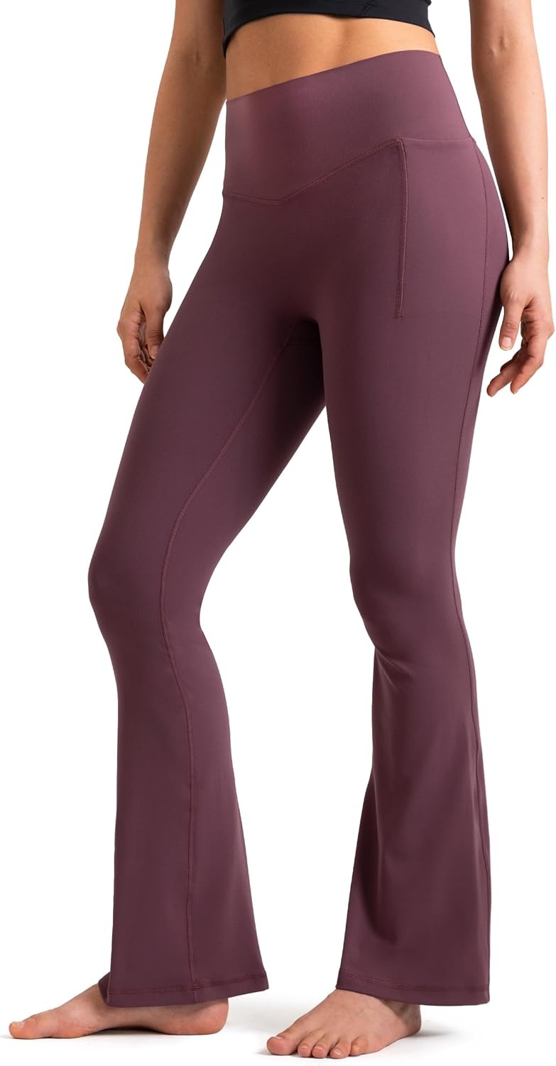 image:imageColorfulkoala Dreamlux Flare Leggings for Women with Pockets High Waist No Front Seam Yoga Pants 275 295 315Plum Red