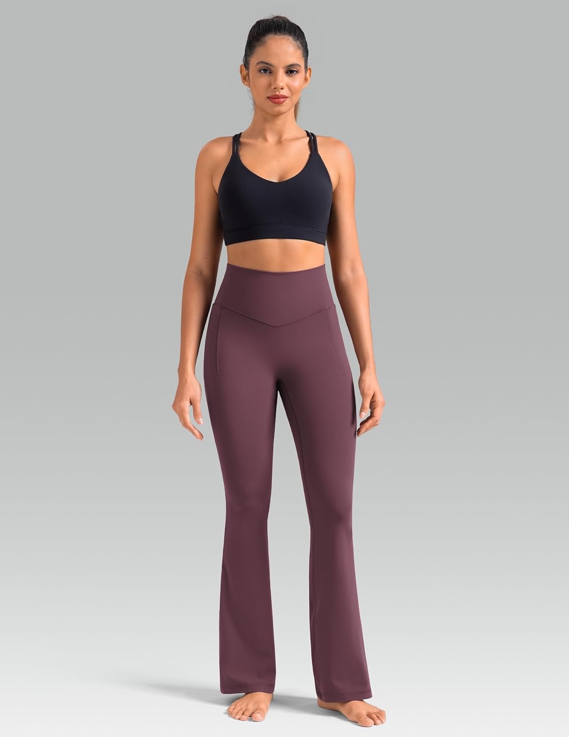 image:imageColorfulkoala Dreamlux Flare Leggings for Women with Pockets High Waist No Front Seam Yoga Pants 275 295 315Plum Red