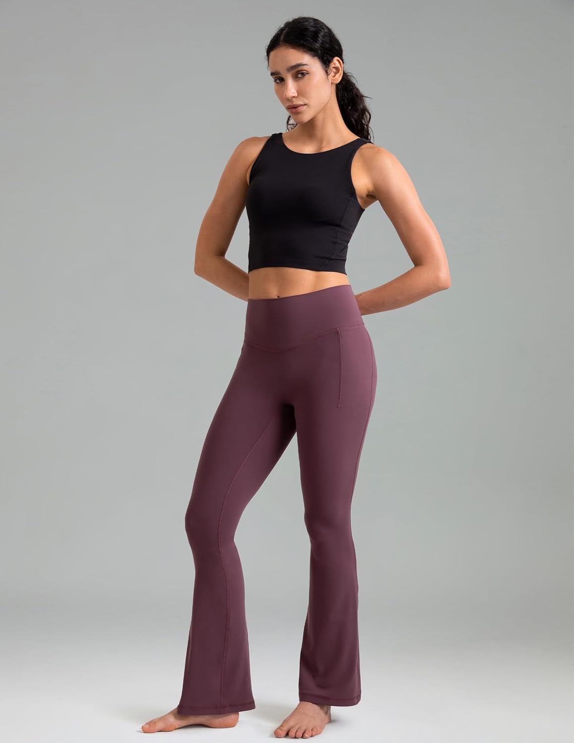 image:imageColorfulkoala Dreamlux Flare Leggings for Women with Pockets High Waist No Front Seam Yoga Pants 275 295 315Plum Red