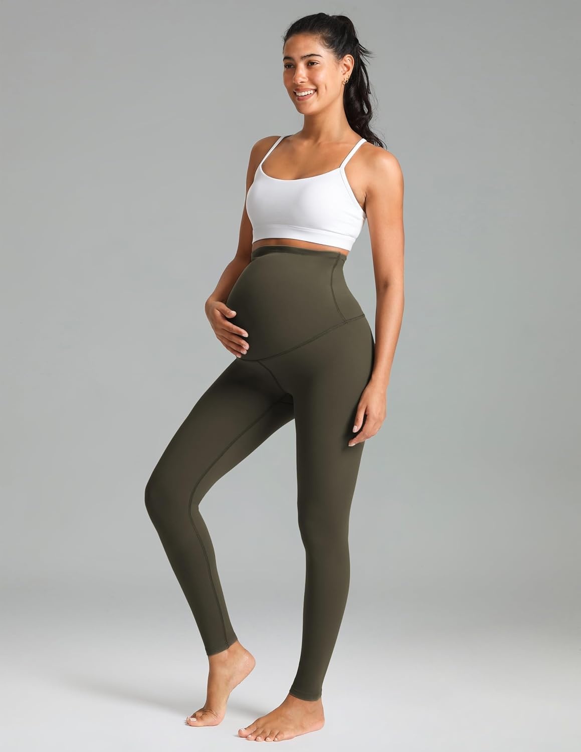 image:imageColorfulkoala Womens Dreamlux Maternity Leggings Over The Belly 25 28 Inseam Soft Workout Activewear Yoga Pregnancy PantsOlive