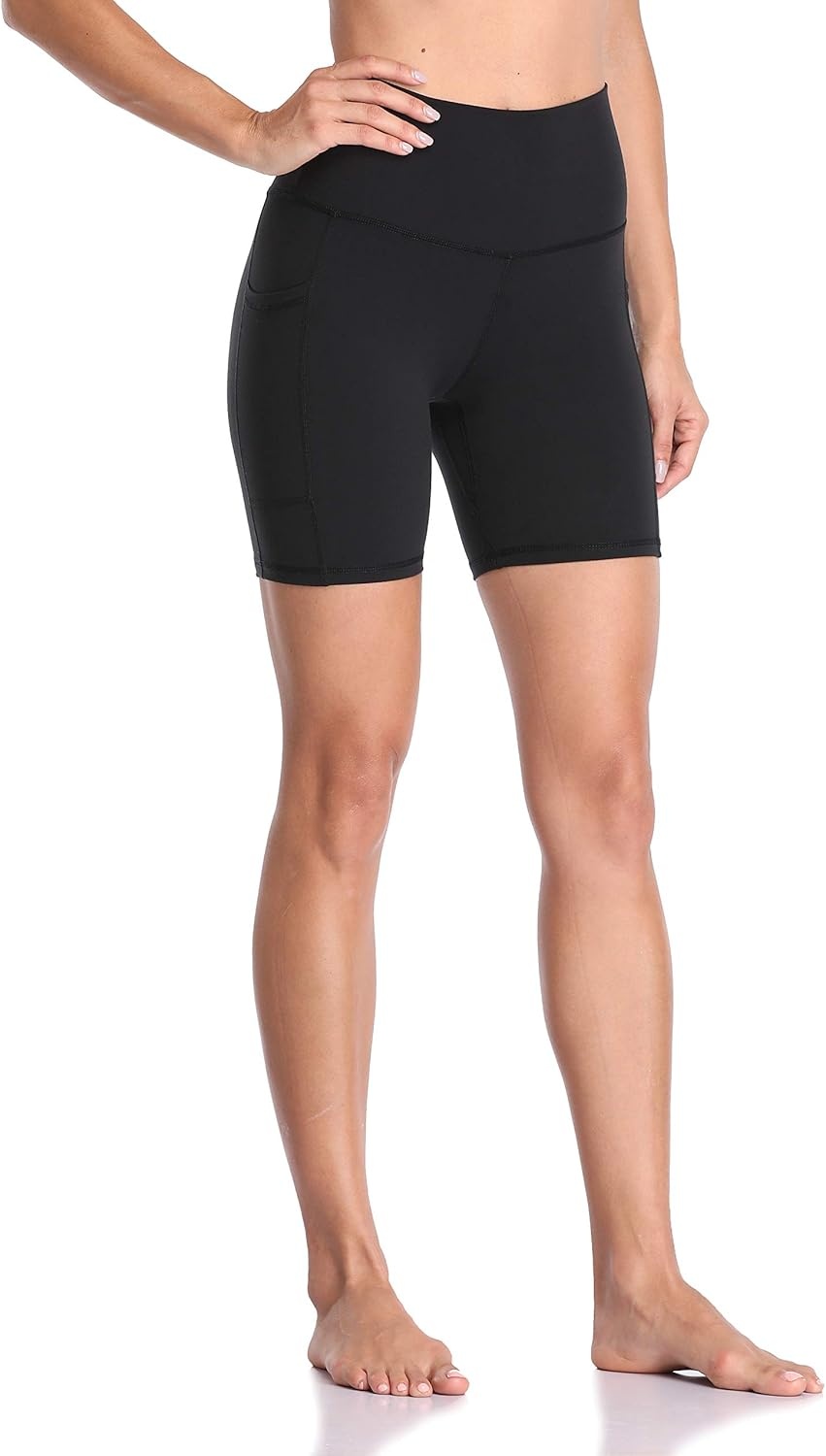 image:imageColorfulkoala Womens High Waisted Biker Shorts with Pockets 6 Inseam Yoga Tummy Control ShortBlack