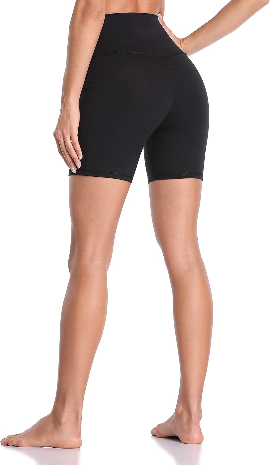 image:imageColorfulkoala Womens High Waisted Biker Shorts with Pockets 6 Inseam Yoga Tummy Control ShortBlack