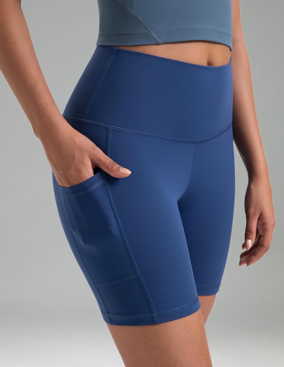 image:imageColorfulkoala Womens High Waisted Biker Shorts with Pockets 6 Inseam Yoga Tummy Control ShortBlue Grouper