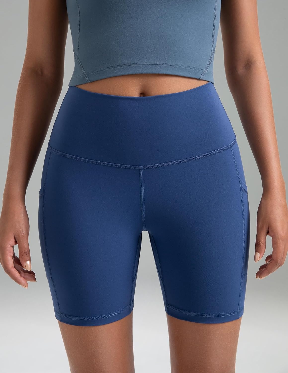 image:imageColorfulkoala Womens High Waisted Biker Shorts with Pockets 6 Inseam Yoga Tummy Control ShortBlue Grouper