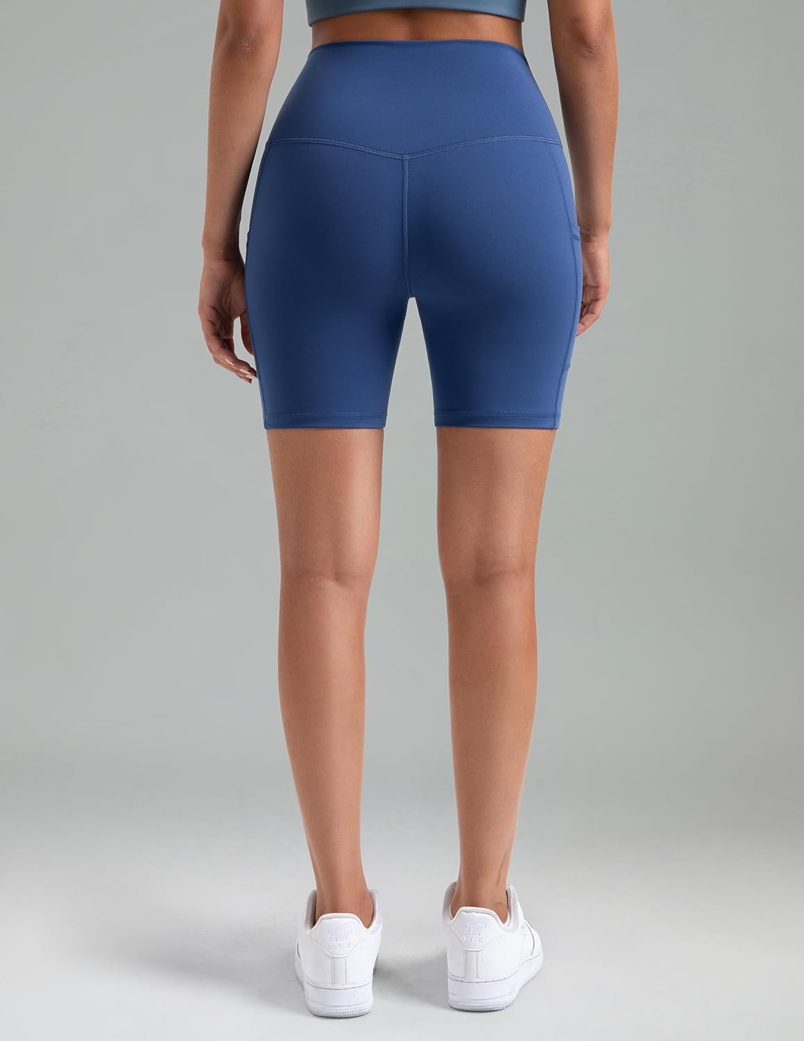 image:imageColorfulkoala Womens High Waisted Biker Shorts with Pockets 6 Inseam Yoga Tummy Control ShortBlue Grouper