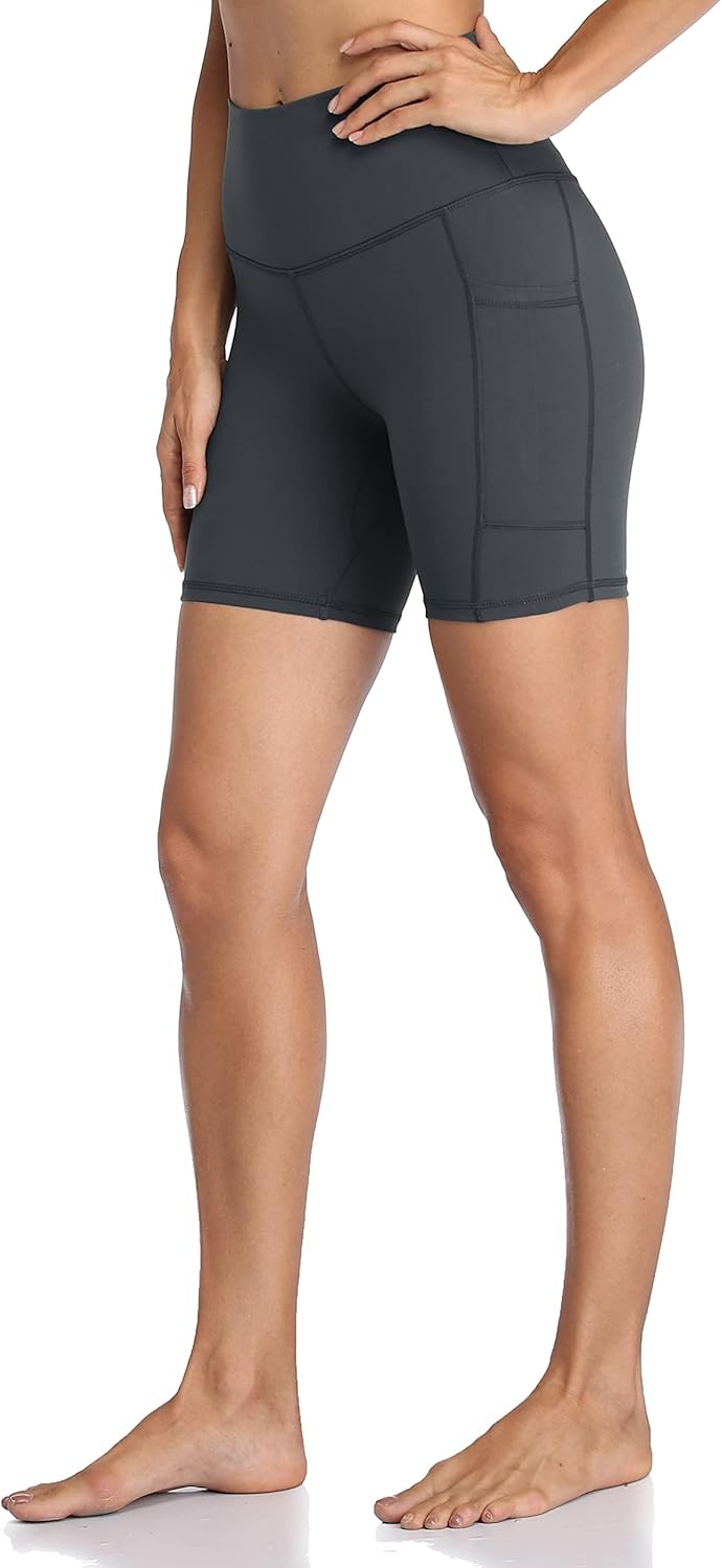 image:imageColorfulkoala Womens High Waisted Biker Shorts with Pockets 6 Inseam Yoga Tummy Control ShortCharcoal Grey