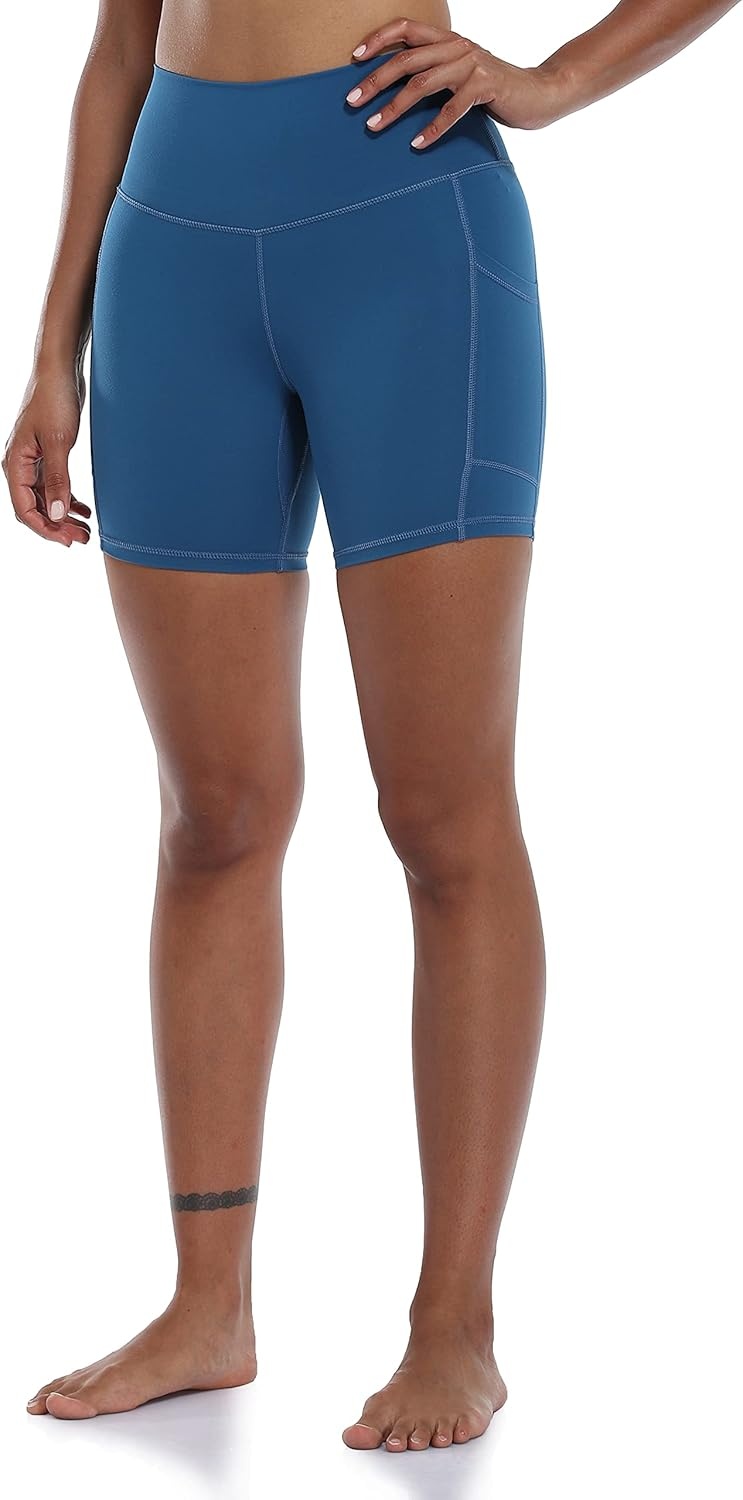 image:imageColorfulkoala Womens High Waisted Biker Shorts with Pockets 6 Inseam Yoga Tummy Control ShortClassic Blue
