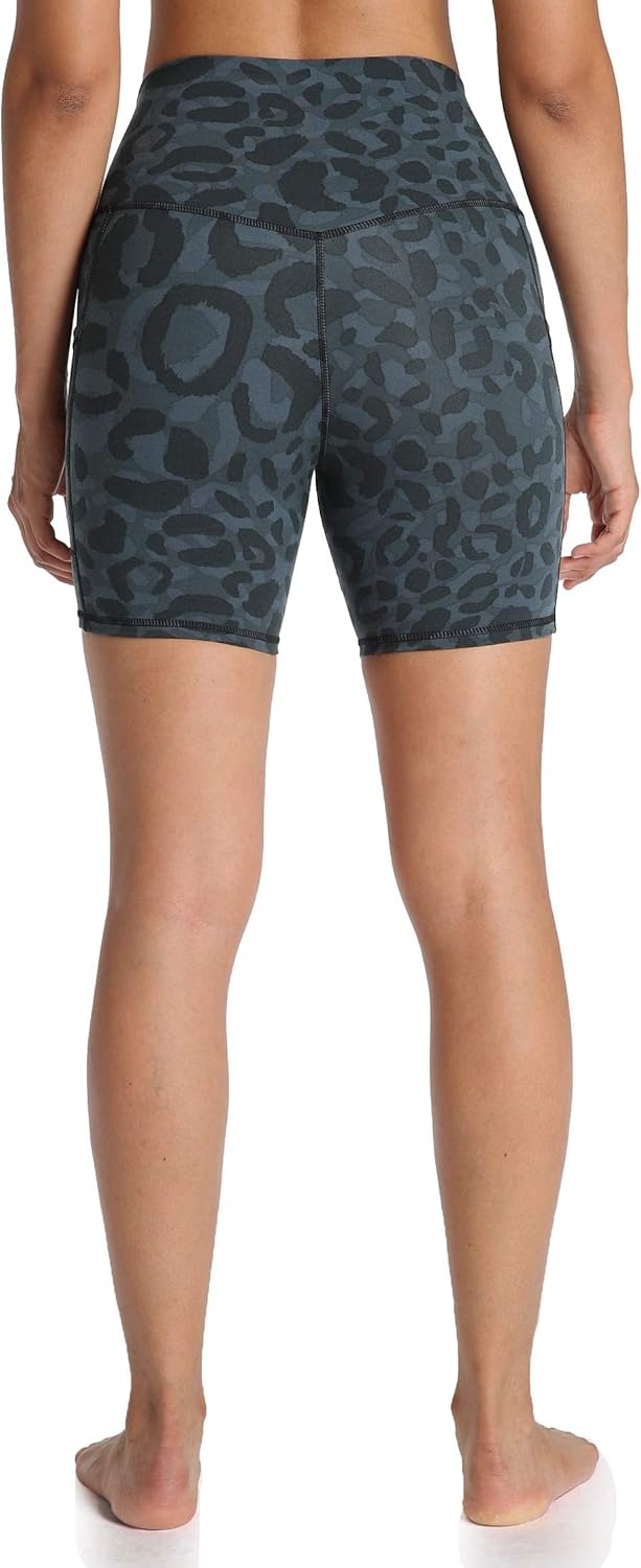 image:imageColorfulkoala Womens High Waisted Biker Shorts with Pockets 6 Inseam Yoga Tummy Control ShortCyan Leopard