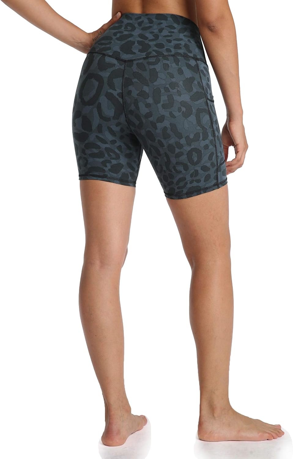 image:imageColorfulkoala Womens High Waisted Biker Shorts with Pockets 6 Inseam Yoga Tummy Control ShortCyan Leopard