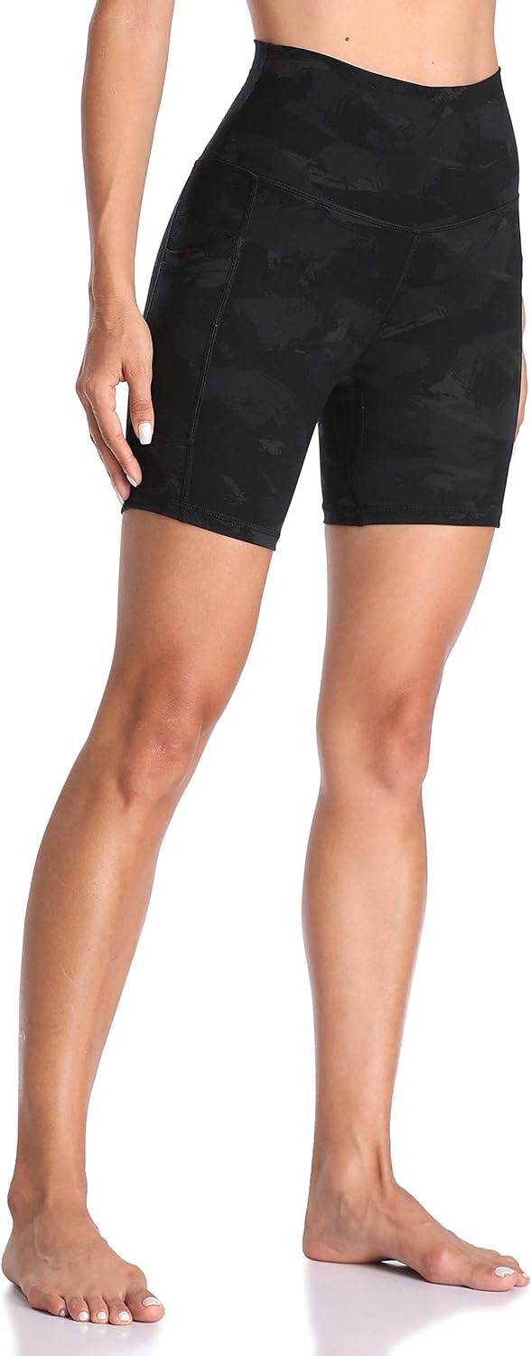 image:imageColorfulkoala Womens High Waisted Biker Shorts with Pockets 6 Inseam Yoga Tummy Control ShortDeep Grey Splinter Camo