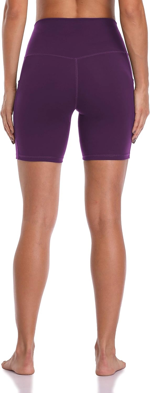 image:imageColorfulkoala Womens High Waisted Biker Shorts with Pockets 6 Inseam Yoga Tummy Control ShortDeep Violet
