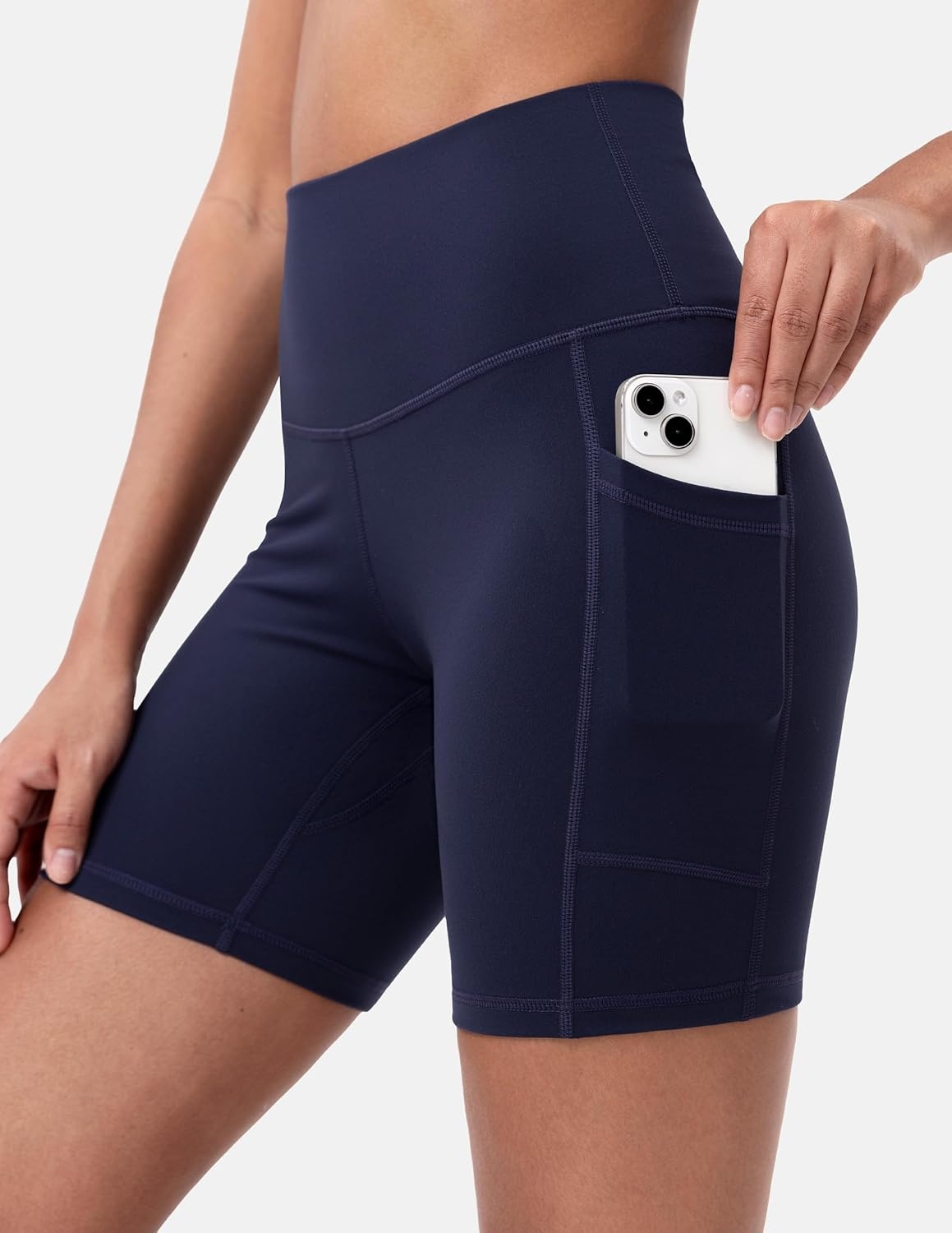 image:imageColorfulkoala Womens High Waisted Biker Shorts with Pockets 6 Inseam Yoga Tummy Control ShortNavy