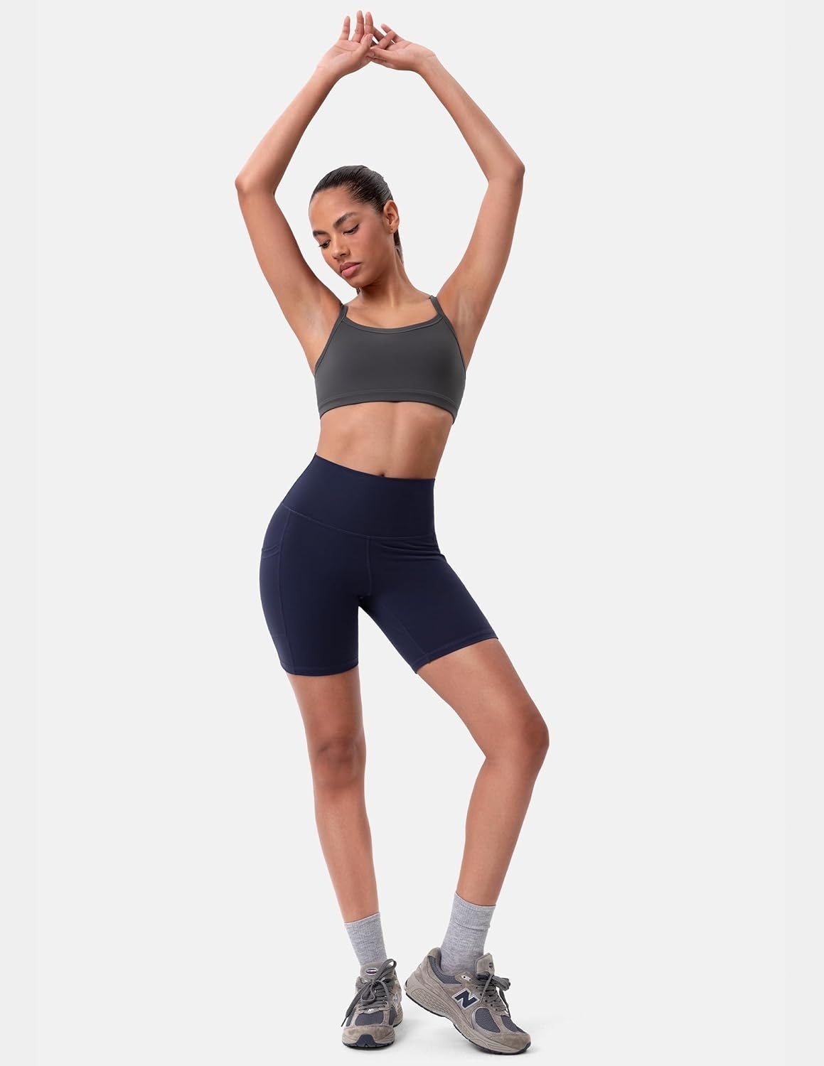 image:imageColorfulkoala Womens High Waisted Biker Shorts with Pockets 6 Inseam Yoga Tummy Control ShortNavy