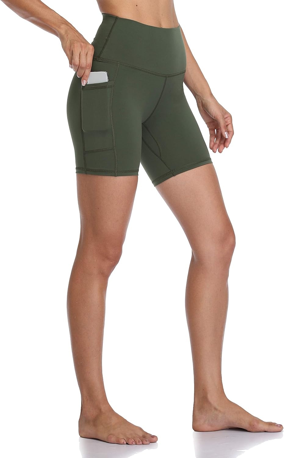image:imageColorfulkoala Womens High Waisted Biker Shorts with Pockets 6 Inseam Yoga Tummy Control ShortOlive Green