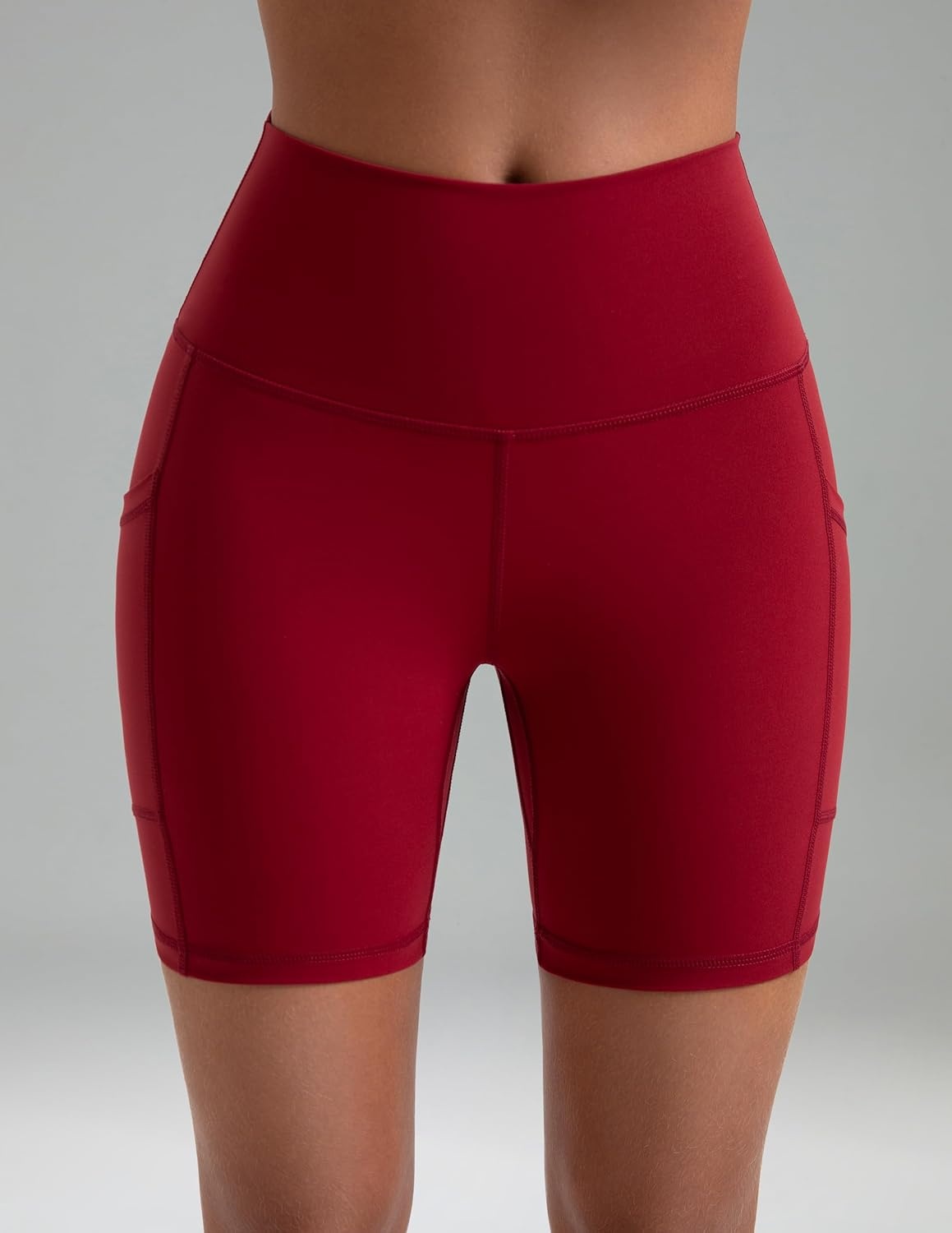 image:imageColorfulkoala Womens High Waisted Biker Shorts with Pockets 6 Inseam Yoga Tummy Control ShortRose Red