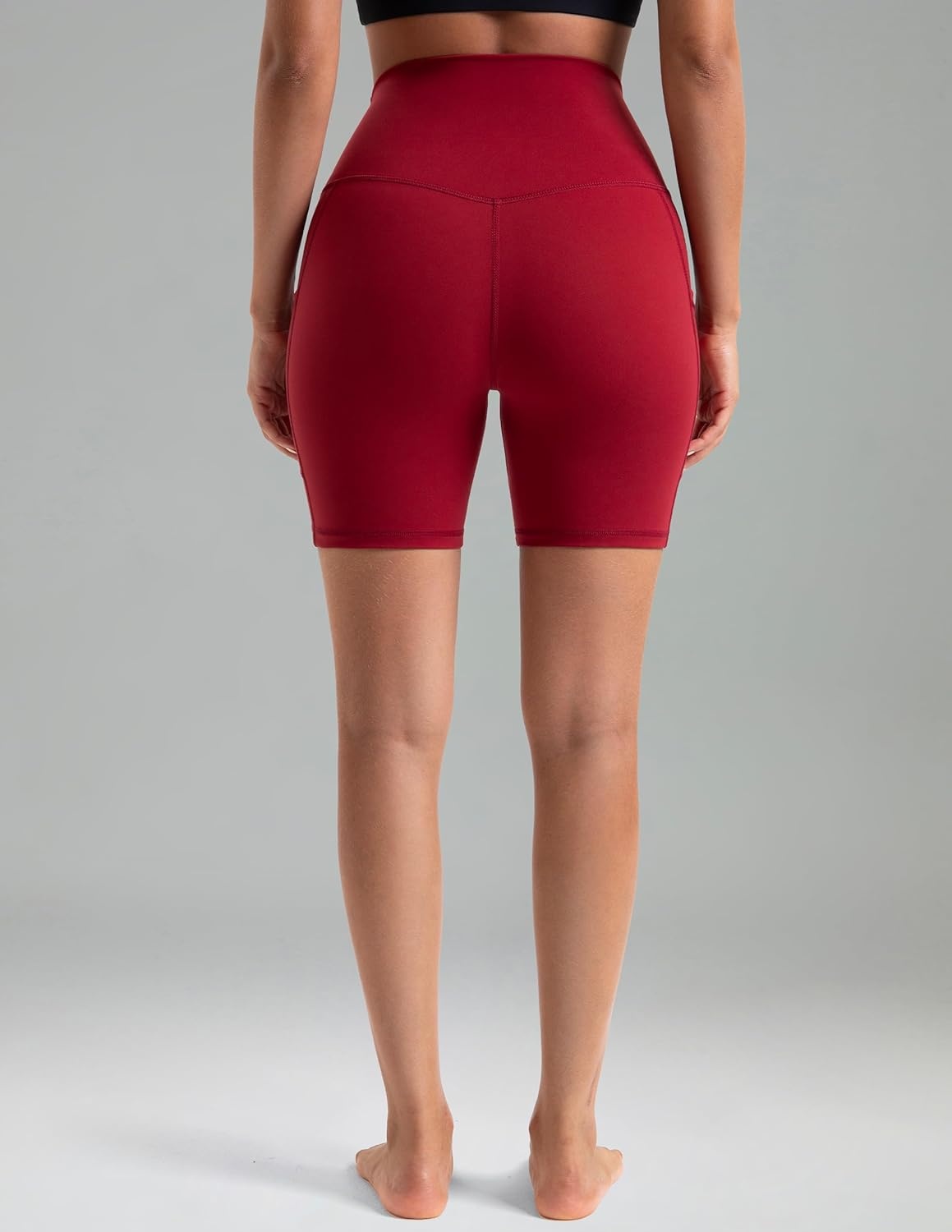 image:imageColorfulkoala Womens High Waisted Biker Shorts with Pockets 6 Inseam Yoga Tummy Control ShortRose Red