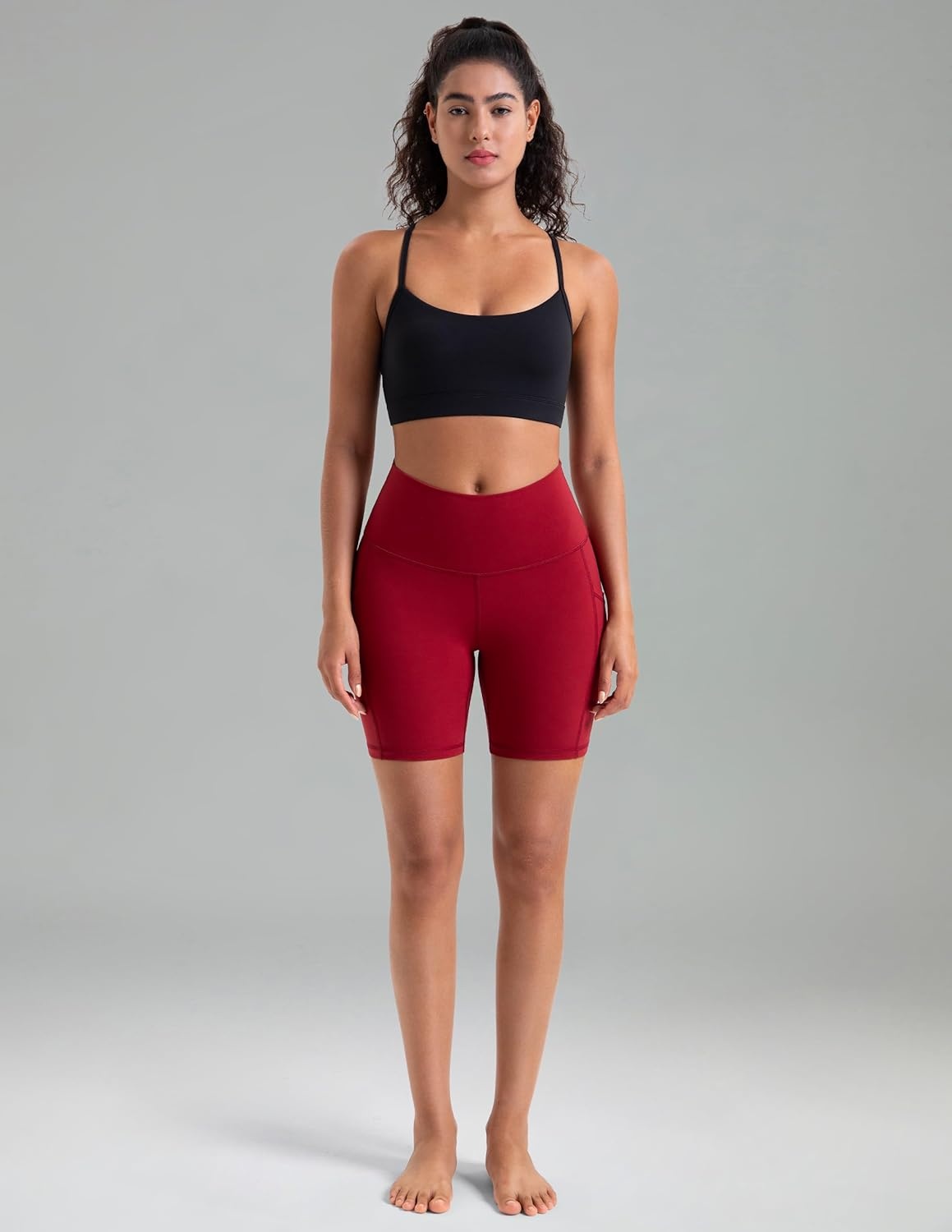 image:imageColorfulkoala Womens High Waisted Biker Shorts with Pockets 6 Inseam Yoga Tummy Control ShortRose Red