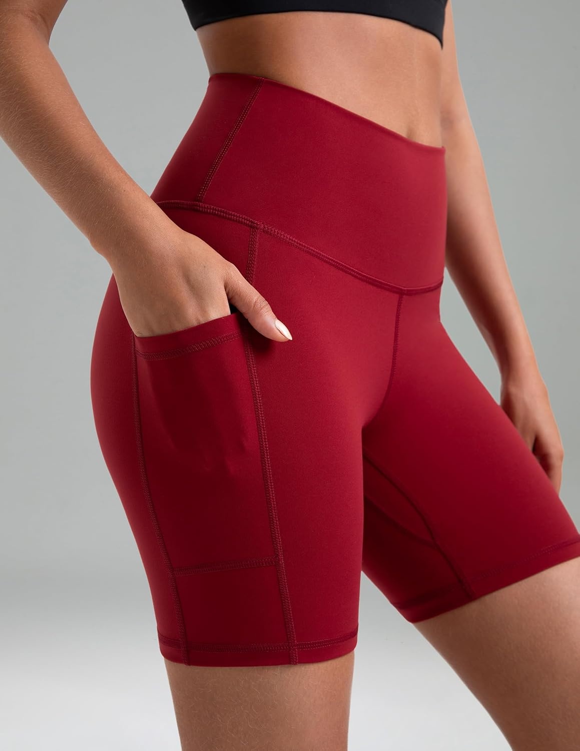 image:imageColorfulkoala Womens High Waisted Biker Shorts with Pockets 6 Inseam Yoga Tummy Control ShortRose Red