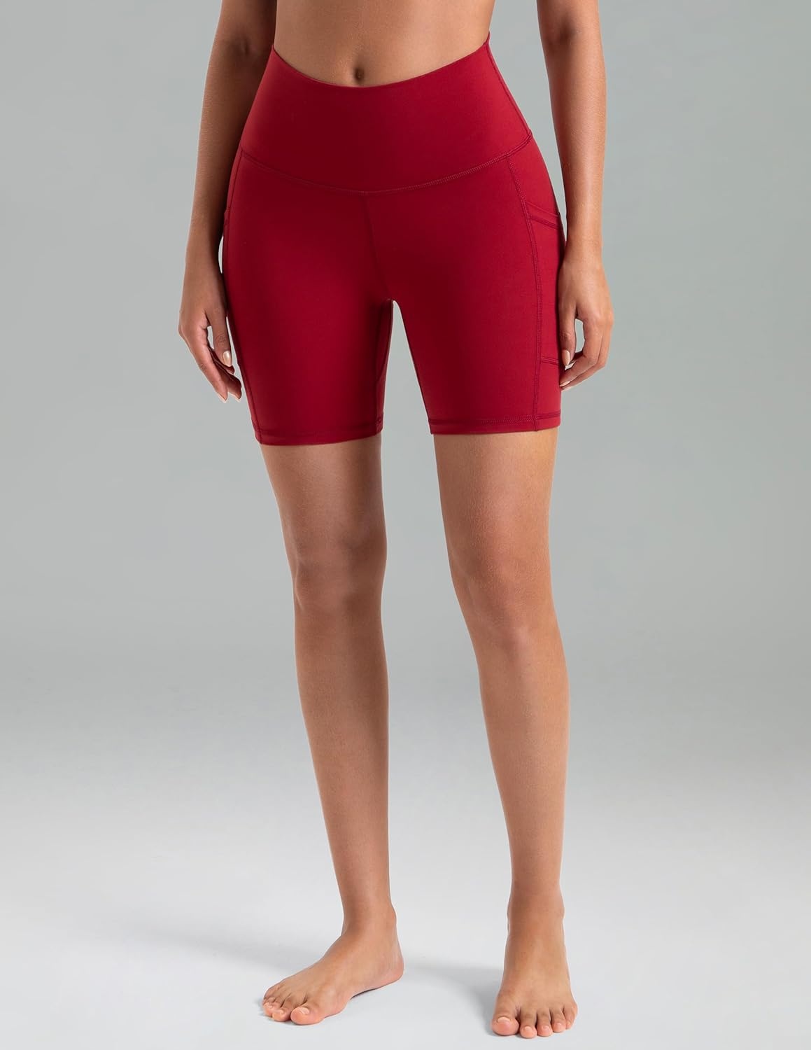 image:imageColorfulkoala Womens High Waisted Biker Shorts with Pockets 6 Inseam Yoga Tummy Control ShortRose Red