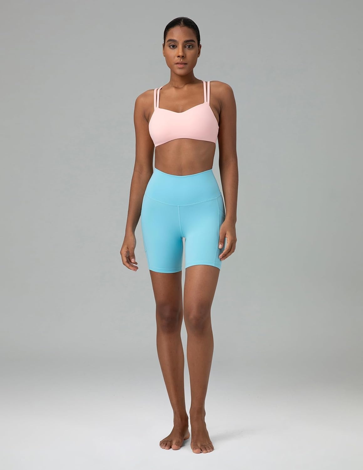 image:imageColorfulkoala Womens High Waisted Biker Shorts with Pockets 6 Inseam Yoga Tummy Control ShortSky Blue