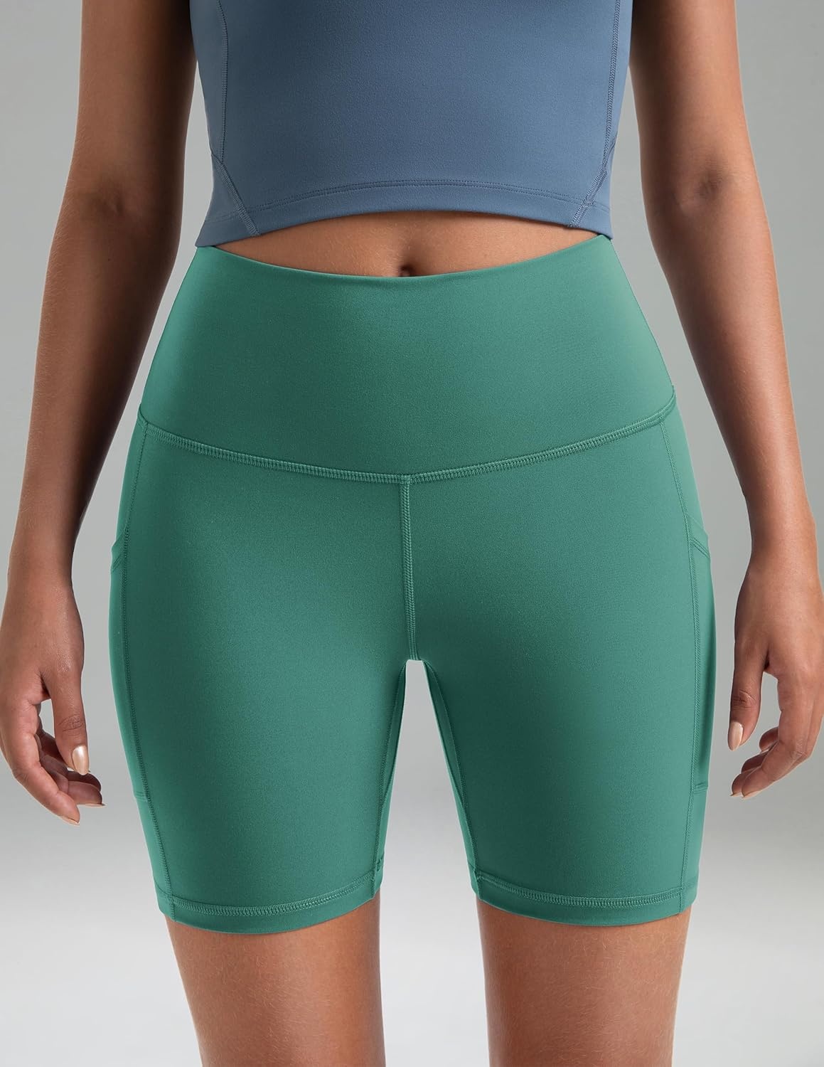 image:imageColorfulkoala Womens High Waisted Biker Shorts with Pockets 6 Inseam Yoga Tummy Control ShortSmoky Green
