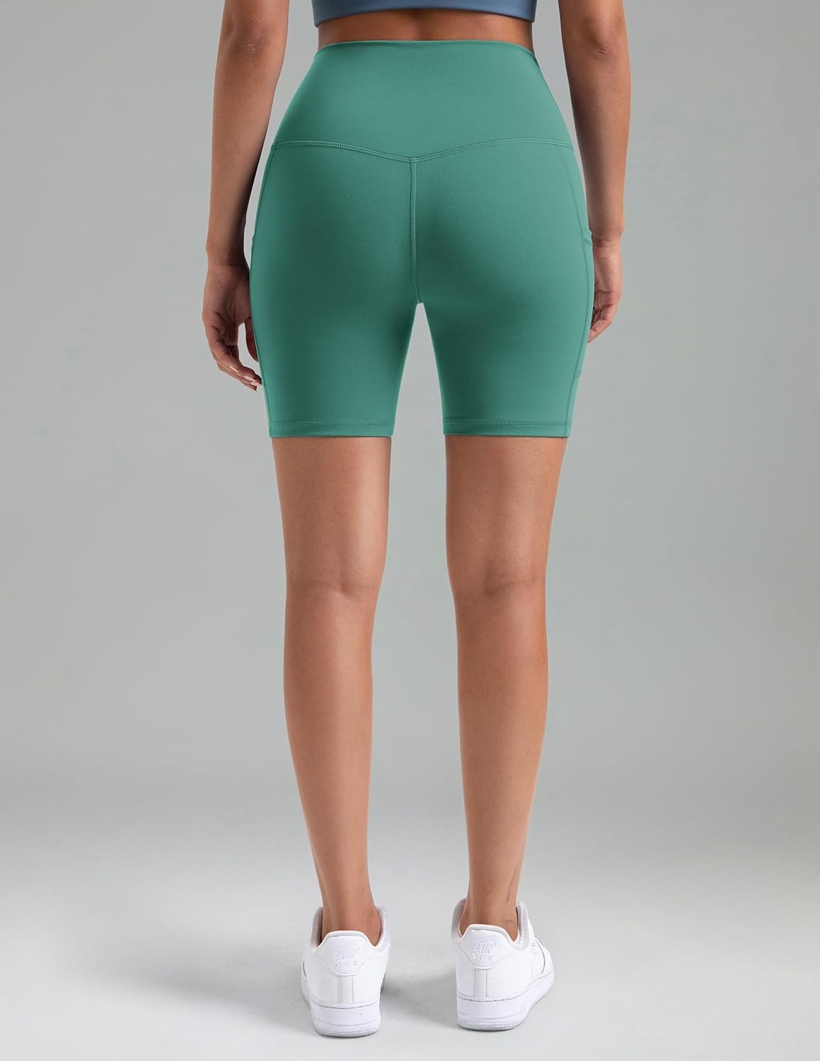 image:imageColorfulkoala Womens High Waisted Biker Shorts with Pockets 6 Inseam Yoga Tummy Control ShortSmoky Green