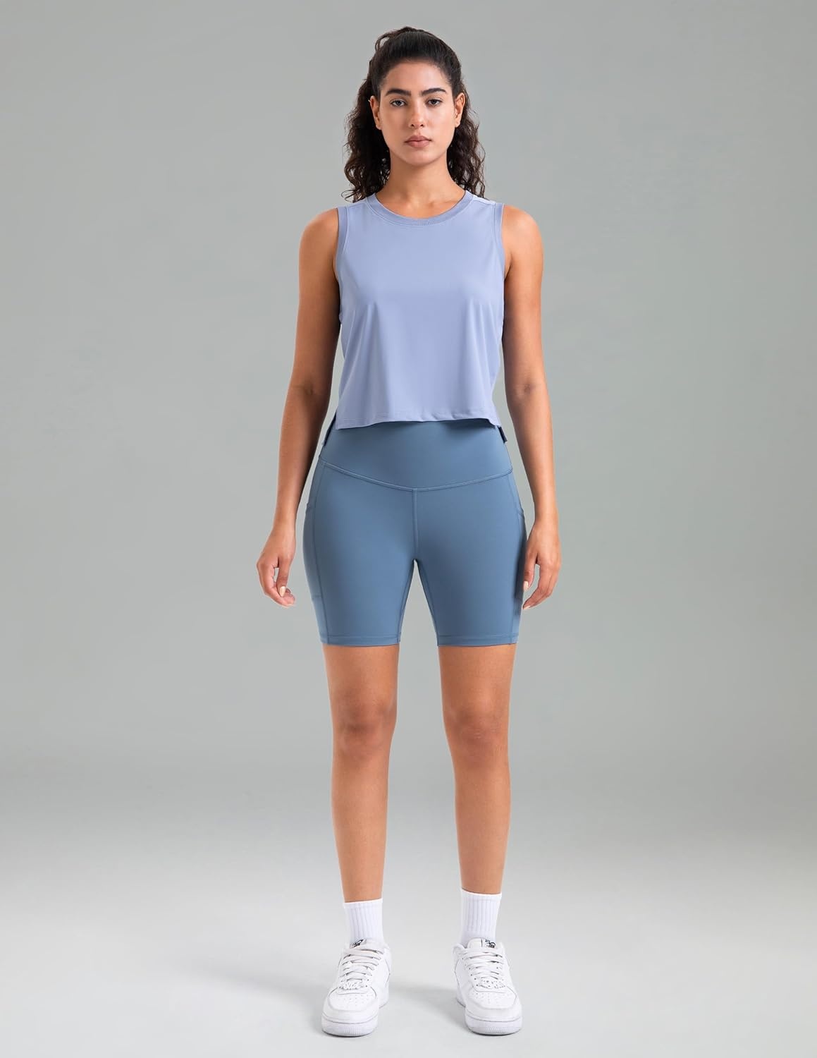 image:imageColorfulkoala Womens High Waisted Biker Shorts with Pockets 6 Inseam Yoga Tummy Control ShortSteel Blue