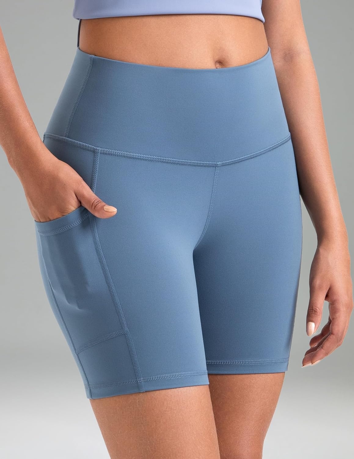 image:imageColorfulkoala Womens High Waisted Biker Shorts with Pockets 6 Inseam Yoga Tummy Control ShortSteel Blue