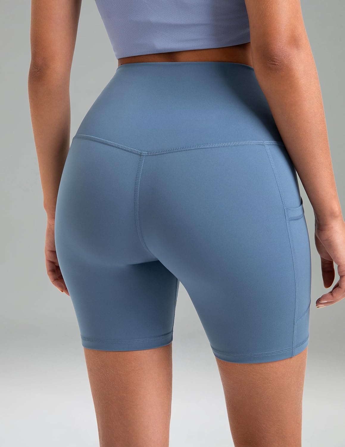 image:imageColorfulkoala Womens High Waisted Biker Shorts with Pockets 6 Inseam Yoga Tummy Control ShortSteel Blue
