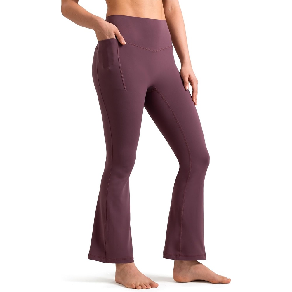 image:imageColorfulkoala Dreamlux Flare Leggings for Women with Pockets High Waist No Front Seam Yoga Pants 275 295 315Plum Red