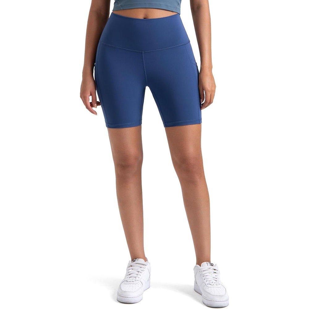 image:imageColorfulkoala Womens High Waisted Biker Shorts with Pockets 6 Inseam Yoga Tummy Control ShortBlue Grouper